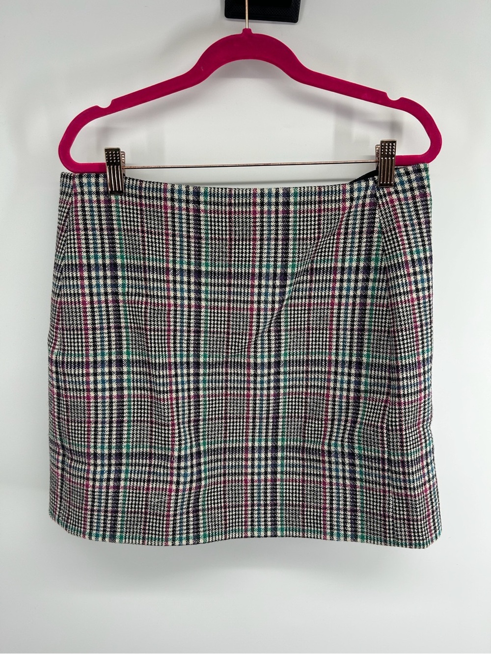 Sezane Plaid Mini Skirt with Pink and Green Trim